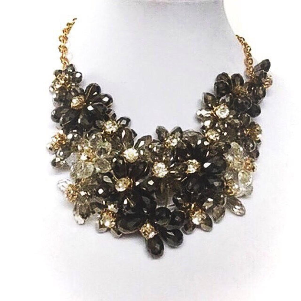 Beaded Floral Cluster Statement Necklace